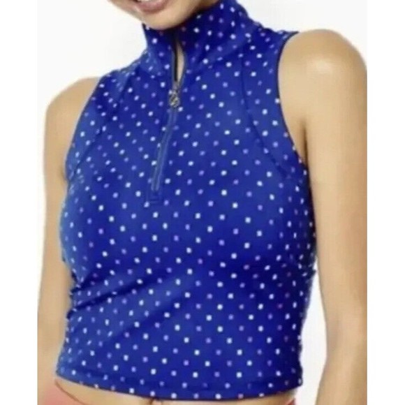 NWT‎ Lilly Pulitzer LUXLETIC Callie Half-Zip Top Borealis Blue Squared NWT Large - Picture 1 of 8